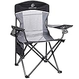 ALPHA CAMP Oversized Mesh Back Camping Folding Chair Heavy Duty Support 350 LBS Collapsible Steel Frame Quad Chair Padded Arm Chair with Cup Holder Portable for Outdoor