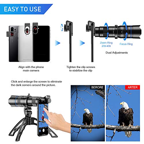 Apexel Zoomobjektiv HD 20-40X mit Stativ, Teleobjektiv, für Handy, für iPhone, Samsung und andere Smartphones, gut für Jagd, Camping, Sport – Bild 7