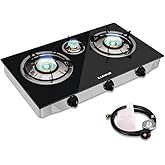 Camplux Propane Gas Stove with 21,600BTU, 3 Burners Propane Stove, Tempered Glass Camping Cooking Stove