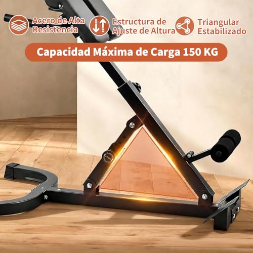 Silla Romana Ajustable, Multifuncional Banco de Hiperextensión para Glúteos, Espalda y Abdominales, Leg Extension Ajustable de Ángulo y Altura para Ejercicio Gimnasio en Casa