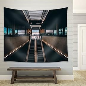 Modern Architecture of Escalator in Subway System - Fabric Wall Tapestry Home Decor - 51x60 inches