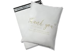 JinRuiKJ Thank You Poly Mailer 100 PCS Shipping Bags White Envelopes with Self Adhesive, Waterproof and Tear-Proof Postal Bags, Chic Packaging Bags for Small Business, 10x13 Inches, Bulk