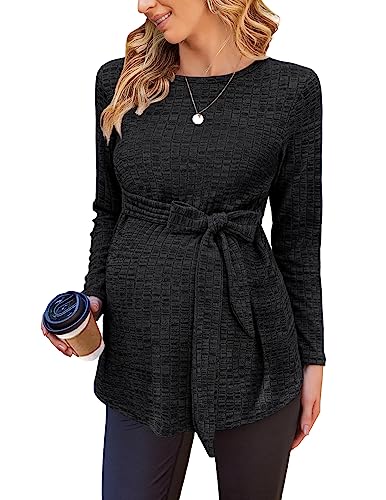 Ekouaer Maternity Shirts Ribbed Long Sleeve Pregnancy Sweater Tops Outfits at Amazon