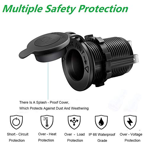2 Pack Cigarette Lighter Socket Car Marine Motorcycle ATV RV Lighter Socket Power Outlet Socket Receptacle 12V Waterproof Plug
