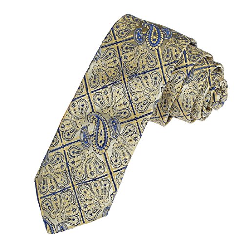 Dan Smith DAE7B06A Yellow Blue Skinny Tie Microfiber Wholesale Presents Patterned Valentines Thin Tie