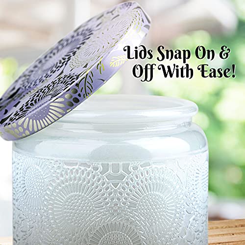 Set of 12 Embossed Glass Candle Jars Containers with tin Lids Candle