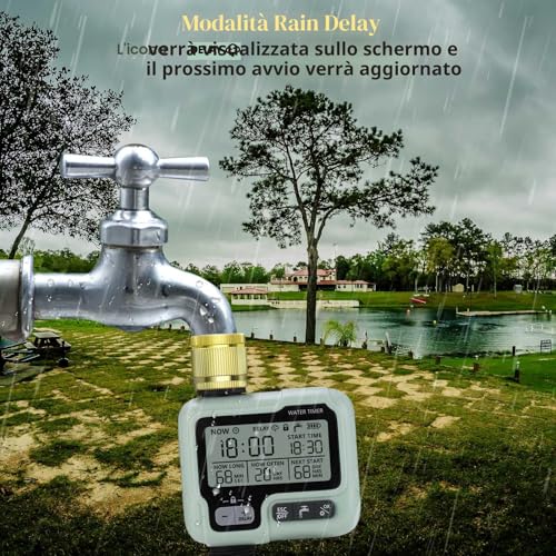 Johgee Watering Computer with Brass Inlet, Garden Watering Timer with Rain Delay, Automatic/Manual Watering Control Programmable