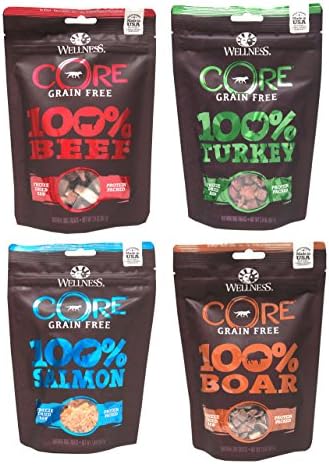 Wellness CORE Grain Free Freezed Dried Dog Treats Variety Pack, 4 Flavors, 2-Ounces Each (4 Total Pouches)