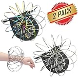 ELifeBox 2 PACK Silver and Colorful Flow Rings Set - Flow Rings Kinetic Spring Bracelet, Multi Sensory Interactive 3D Shape Flow Ring For Kids Teens Adults, Spinning Metal Globe Slides Down Arms