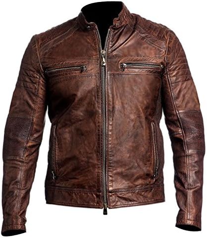 Men's Cafe Racer Vintage Style Motorcycle Leather Jacket | Vintage Cafe Racer Jacket (XXS, Distressed Brown)