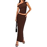 CFLONGE Womens 2 Piece Outfits Summer 2025 Casual Bodycon Maxi Skirt and Top Set for Women Dressy for Cocktail Party