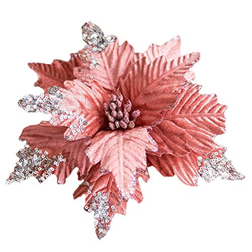 jiumoji 5PCS Glitter Christmas Artificial Flower Tree Hanging Ornaments Festival Xmas Decor (-Pink, 25cm)