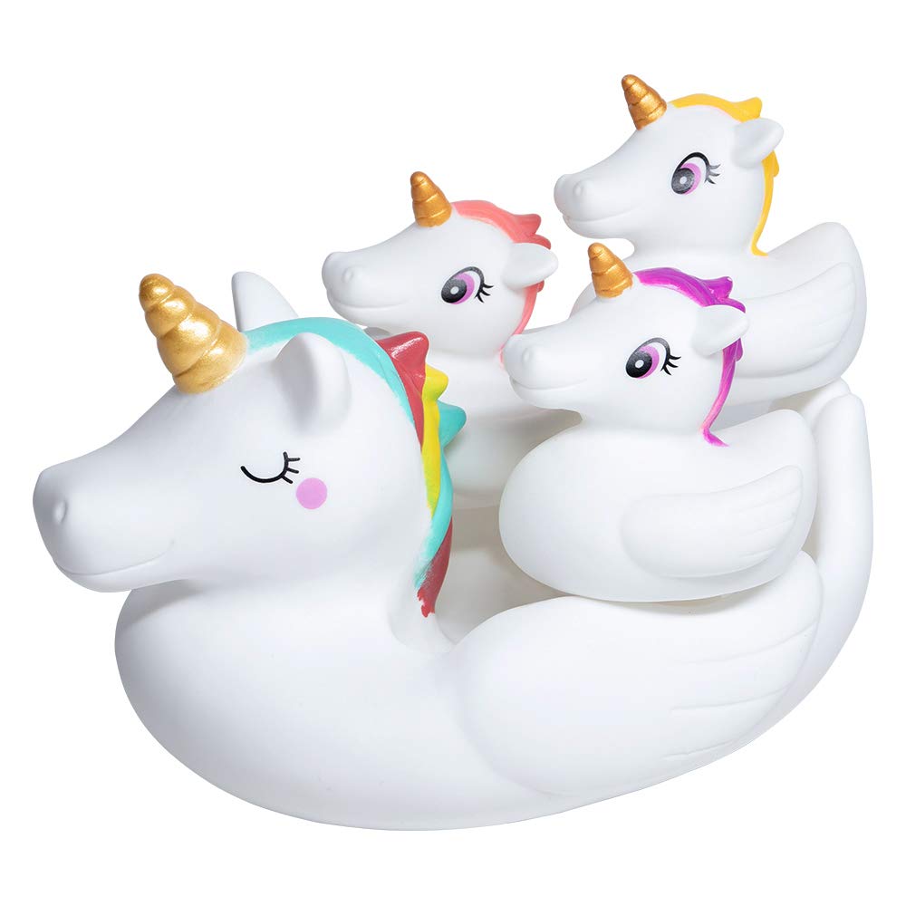 Photo 1 of Woby Baby Bath Toys Cute Unicorn Spray Toys Bathroom Rubber Floating Bathtub Squirt Toys for Toddlers Infants 6-12 Months Girl Ideal Gifts Value Pack 4pcs Set