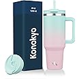 Konokyo 40 oz Tumbler with Handle and 2 Straws,2 in 1 Lid Insulated Water Bottle Stainless Steel Travel Coffee Mug,Gum