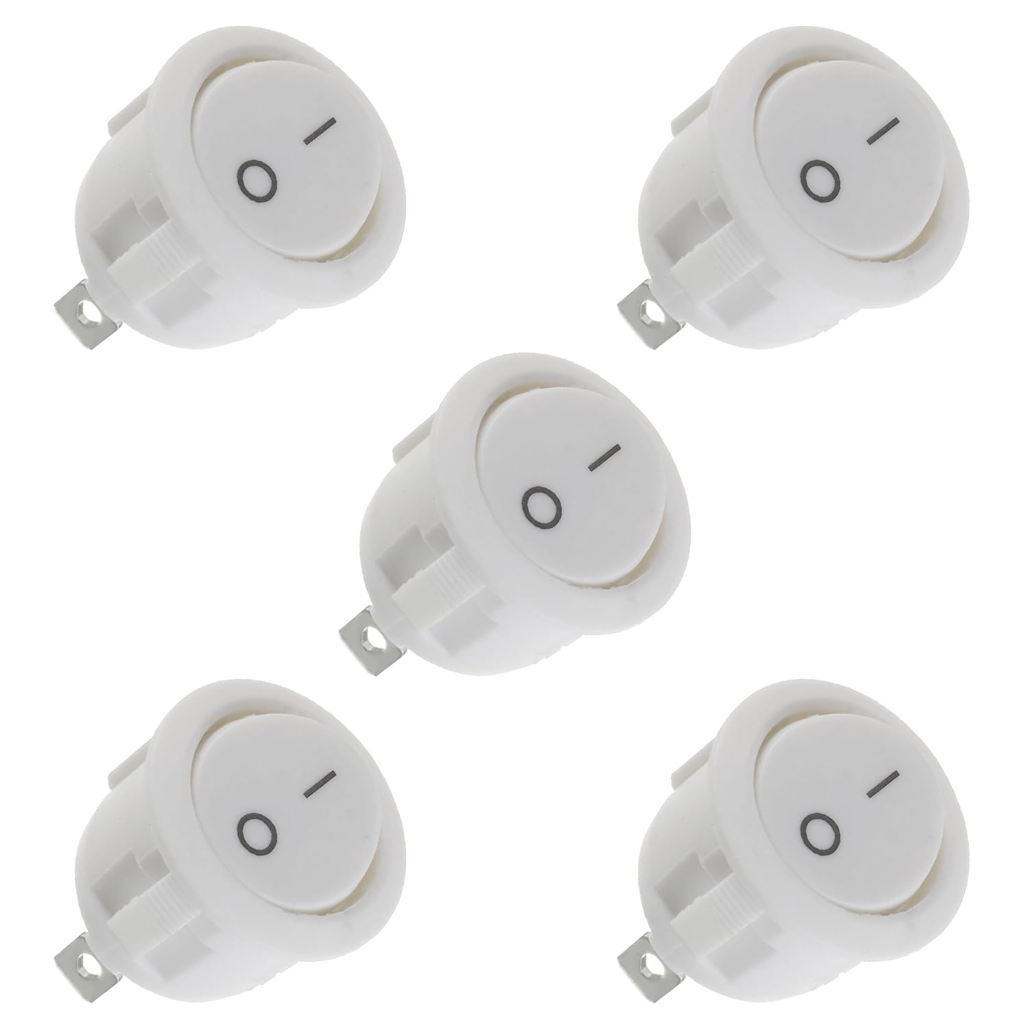 HUAREW Round Rocker Switch KCD1 Mini Round Toggle Switch SPST 2Pin Snap-in Latching with Wires Pre-Wired AC 6A/250V 10A/125V (5 Pcs)