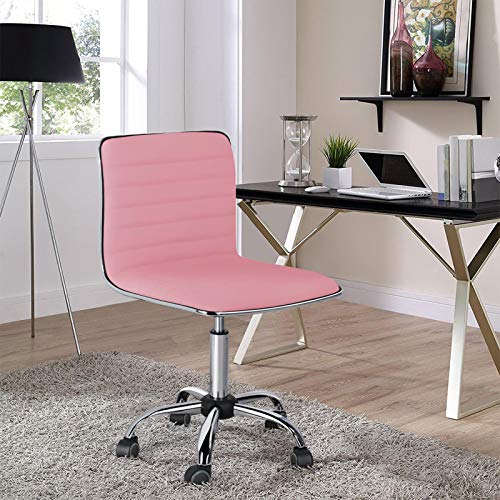 Yaheetech Pink Low Back PU Leather Ribbed Armless Office Chair