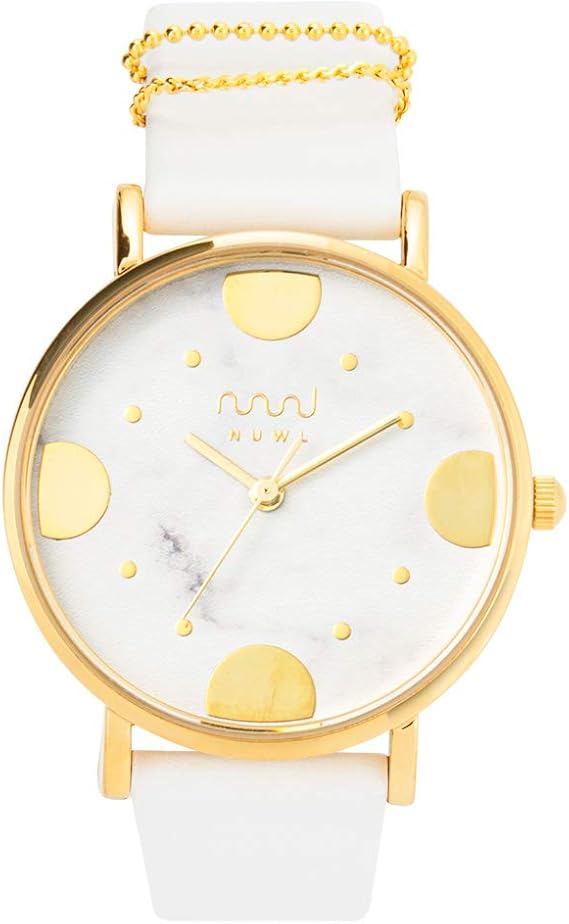 Amazon 腕時計 レディース ホワイト 白 大理石柄 マーブル 防水 33mm 婦人 女性 ゴールド 人気 ブランド Nuwl Croce Dot Stonewhite 腕時計 腕時計 通販