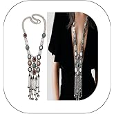 Asphire Bohemian Long Tassel Necklace Vintage Colorful Gemstone Turquoise Necklace Nepal Tibetan Ethnic Exaggerated Statement Accessories for Women and Girls