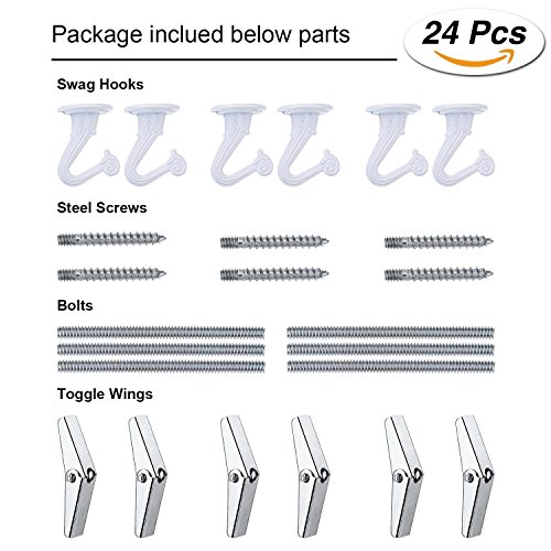 BBTO Swag Ceiling Hooks and Hardware Set, Swag Hooks with Steel Screws/Bolts and Toggle Wings