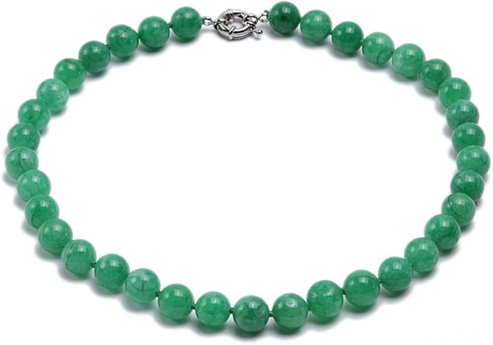 JYX 11mm Korean Jade Necklace Green Round Gemstone Beads