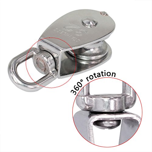2Pcs - Ansoon 32MM Single Pulley Block 304 Stainless Steel Tackle Pulley Wear-Resistance Pulley Roller Smooth Wire Rope Cable Loading - Thumbnail 2
