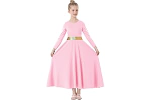 TLMNU Girls Praise Dance Dress Metallic Gold Liturgical Worship Church Robe Full Length Swing Lyrical Costume