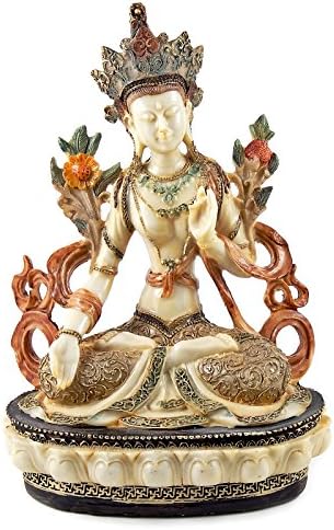 Green Tara Statue Hand-painted in Nepal Tibet Buddha Statue, 11-Inch, Ivory
