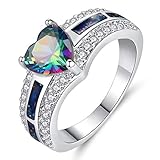 Zippem Vintage 925 Sterling Silver Plated Halo CZ Heart Created Ruby Spinel&Topaz Love Wedding Promise Ring