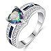 Zippem Vintage 925 Sterling Silver Plated Halo CZ Heart Created Ruby Spinel&Topaz Love Wedding Promise Ring
