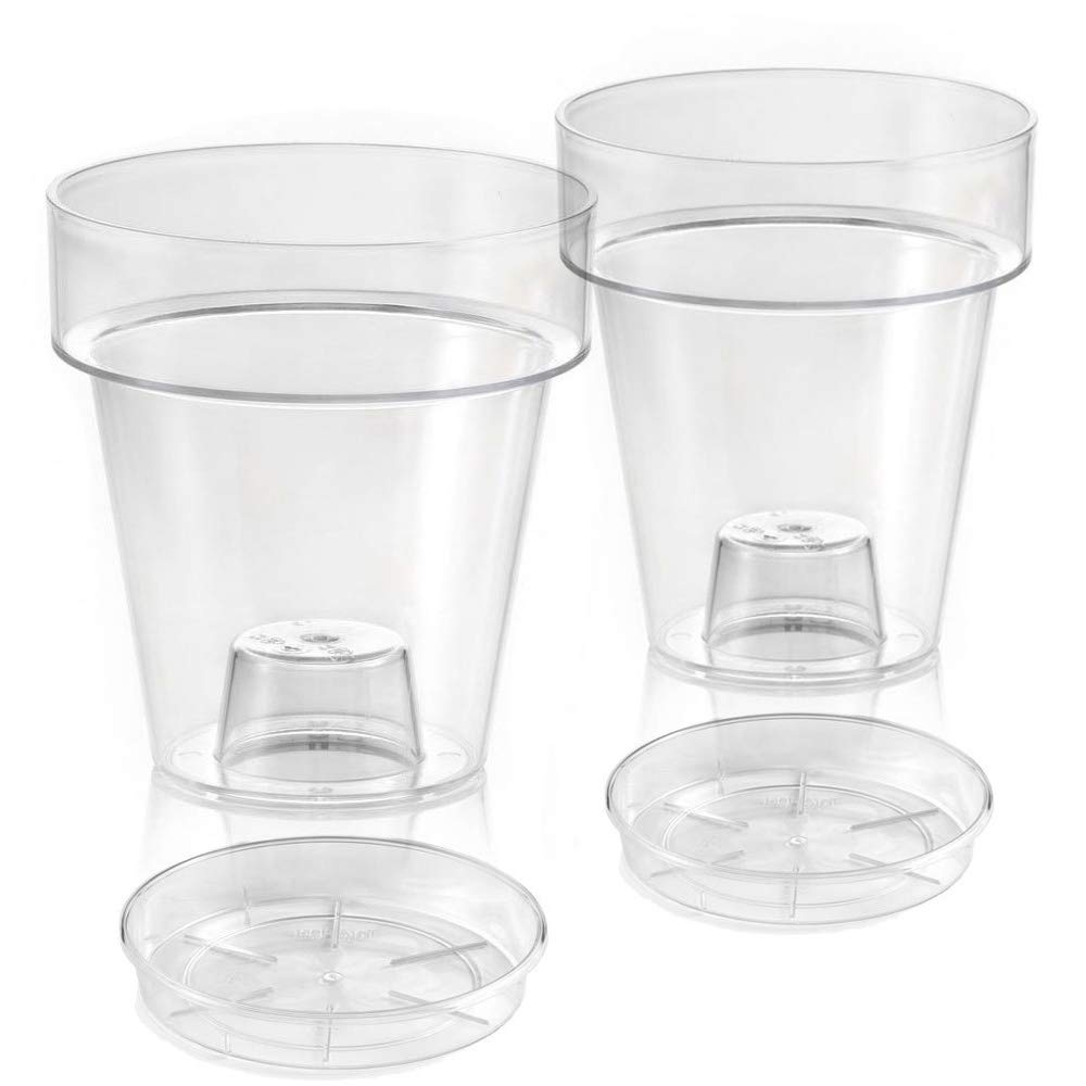 Teraplast transparent Porto flowerpot with internal support and Plato saucer - 14cm diameter