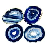 Airblasters Blue color 3.5-4 inch Natural Sliced Agate Coaster with Rubber Bumper Set of 4