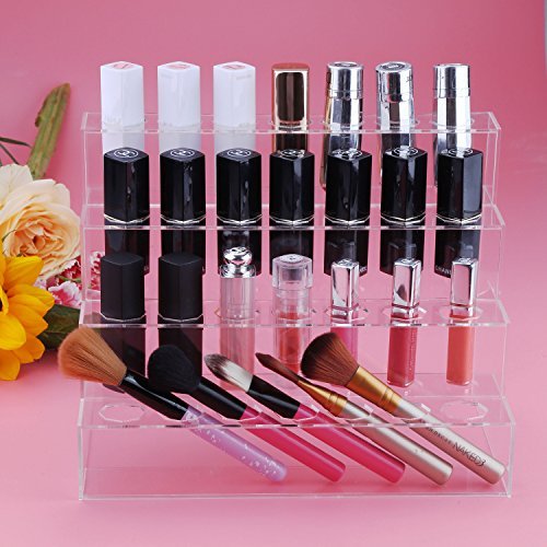 Nail Polish Organizer, Boxalls Lipsticks Holder 4 Layers Display Stand with 28 Grids Transparent