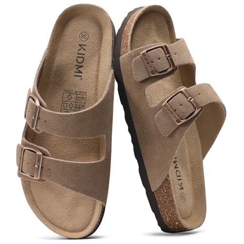 KIDMI Unisex Summer Sandals Arch Support Cork Footbed Slide Sandals with Double Adjustable Buckle for Women Men
