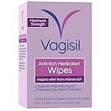 Vagisil Medicated Anti-Itch Wipes, Maximum Strength, 12 Wipes (Pack of 3) Total 36 Wipes