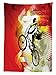 Lunarable Dirt Bike Outdoor Tablecloth, Rider Silhouette on Colorful Background Halftone Effect Extreme Sports Art, Decorative Washable Picnic Table Cloth, 58