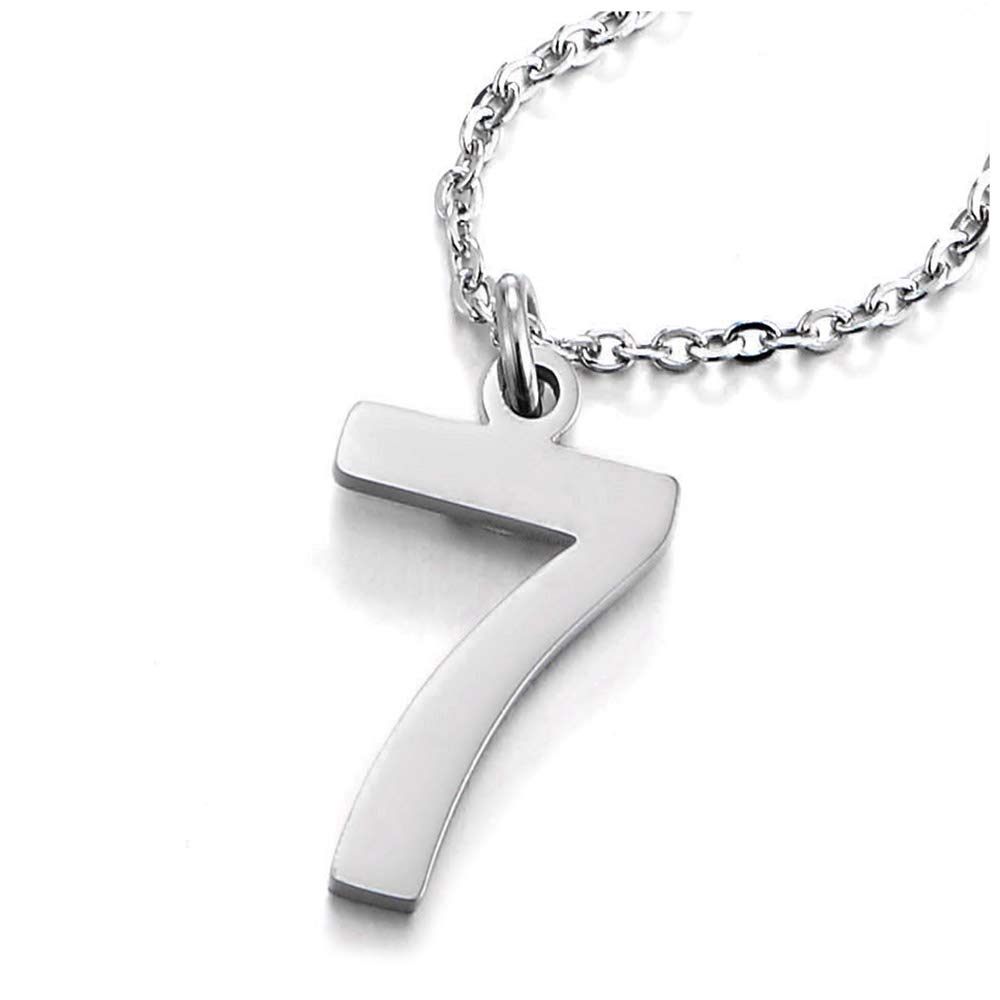 iMECTALII Womens Mens Stainless Steel Arabic Numerals Number 7 Pendant Necklace with Adjustable Rope Chain