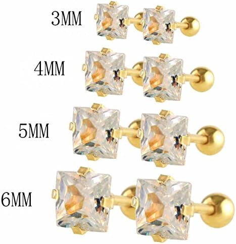 Sobly Jewelry Mens Womens Stainless Steel Square Cubic Zirconia Helix Cartilage Tragus Ear Barbell Stud Earrings (Gold)