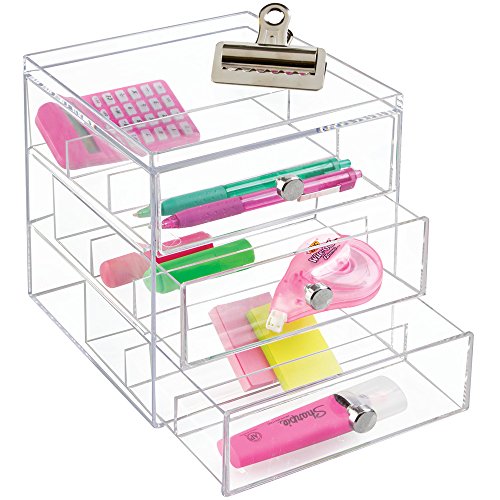 InterDesign 36230 3 Drawer Glass Vanity Organizer, Clear
