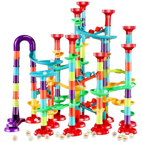 197Pcs Marble Run,Marble Maze Game Construction Building Blocks Toys for Kids,Marbles Track Race Set Educational Learning Toy Gift for Boys Girls(147Parts+50Glass Marbles)