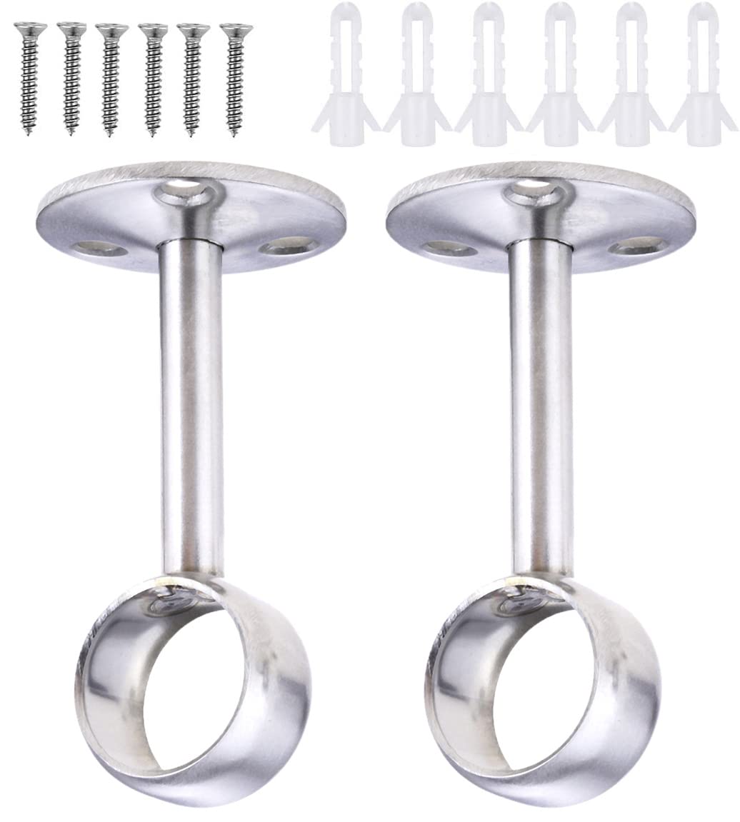 Hicello 22mm Curtain Rail Brackets, Clothes Pole Bracket, Ceiling-Mounted Hanging Pole Holders, Stainless Steel Wardrobe Rail Fittings for Bathroom Balcony Kitchen Cupboard