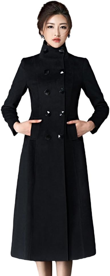 Chickle Women's Double Breasted Lapel Walker Long Wool Coat