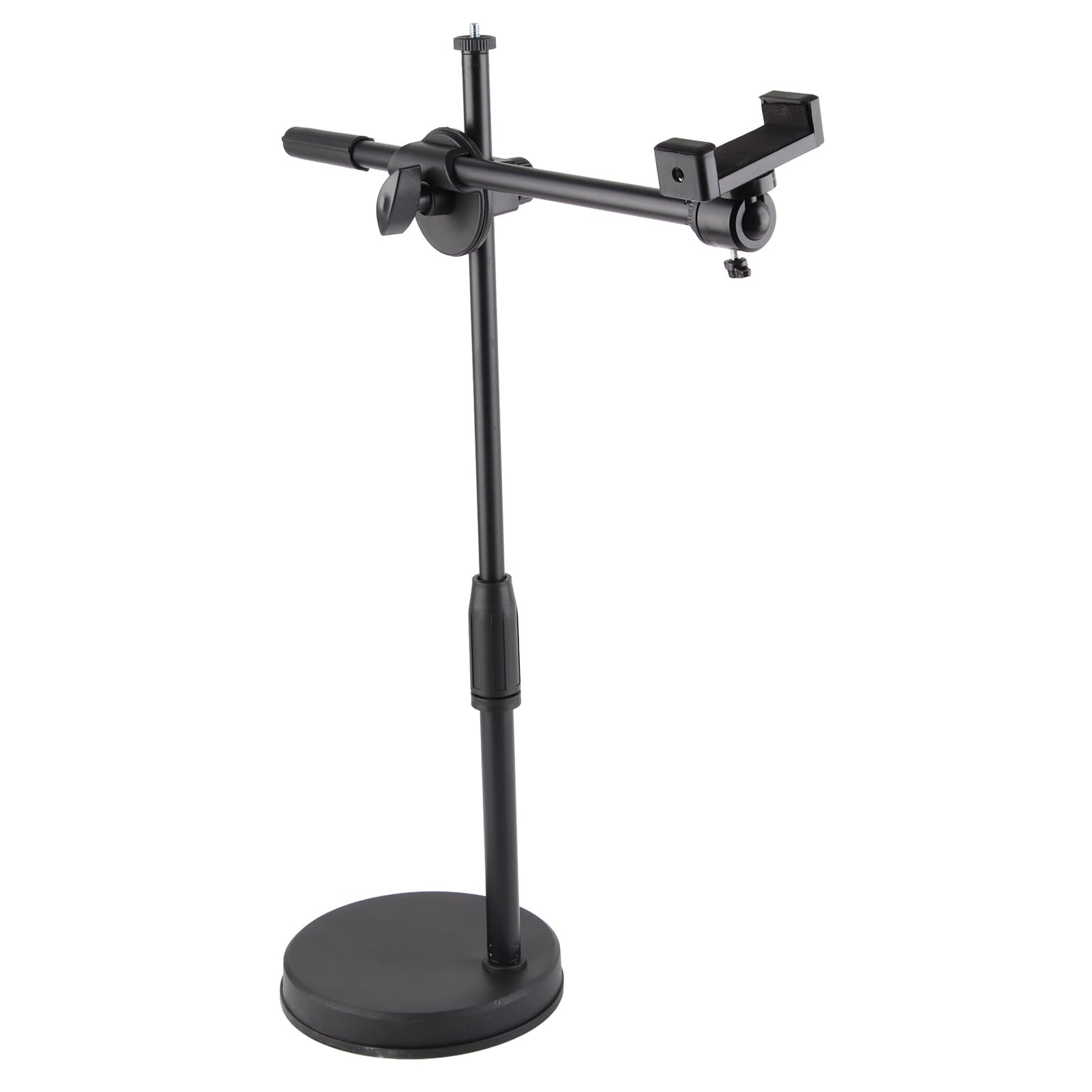 Desktop Photography Phone Holder Bracket Low Angle Shooting Bracket for Photo Video, 360° Rotating Phone Stand with Metal Base, Clip for 5.3-10cm Smartphone