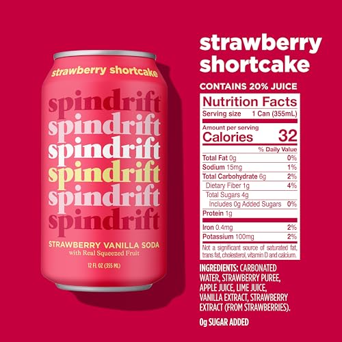 SPINDRIFT SODA “STRAWBERRY SHORTCAKE” STRAWBERRY VANILLA SODA WITH REAL SQUEEZED FRUIT 12 PACK CASE