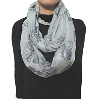 Lina & Lily Vintage Camera Print Loop Infinity Scarf for Women Lightweight (Grey)