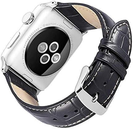 YOFUNTLE Compatible for Apple Watch Band 42mm 44mm,Alligator Grain Replacement Wrist Bands Genuine Leather Strap Compatible for Apple iWatch Series 4 44mm Series 3/2/1 42mm (Black)