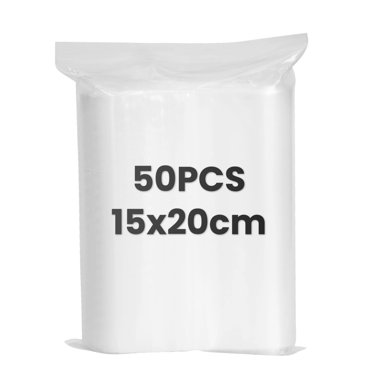 SUSNUAN 50 Grip Seal Bags, 15x20cm Clear Plastic Resealable Zip Poly Bags, Resealable Storage Pouches for Home, Kitchen