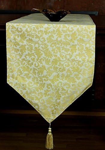 Jacquard Floral Table Runner (Gold, 120" X 16")