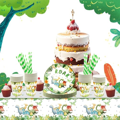 KASTWAVE 101 PCS Dinosaur Birthday Party Supplies for 20 Guests - Lunriwis Theme Party Decorations With Plates, Cups, and Napkins for Kids