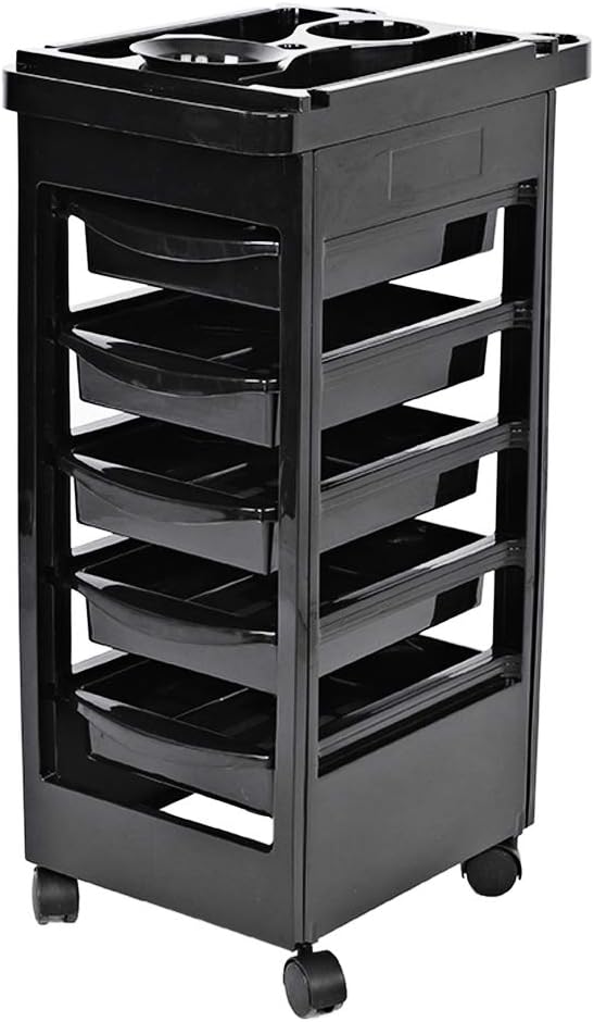 Filfeel Salon Spa Trolley Storage Cart with 5 Drawers, Coloring Beauty Salon Hair Dryer Holder Stylist Trolley in Black: Home & Kitchen