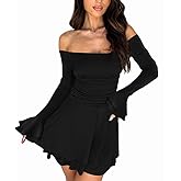 MiiVoo Women's Long Sleeve Tube Dress Sexy Off Shoulder Ruffle Tiered Flowy Bodycon Mini Dresses